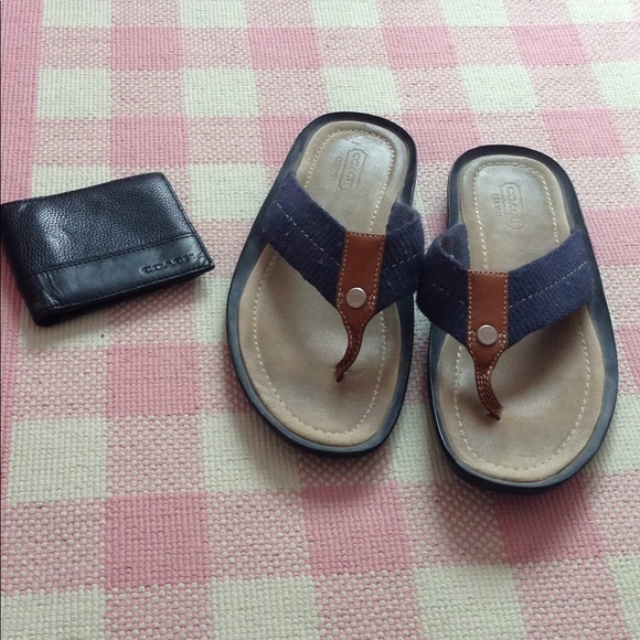 men's coach leather flip flops